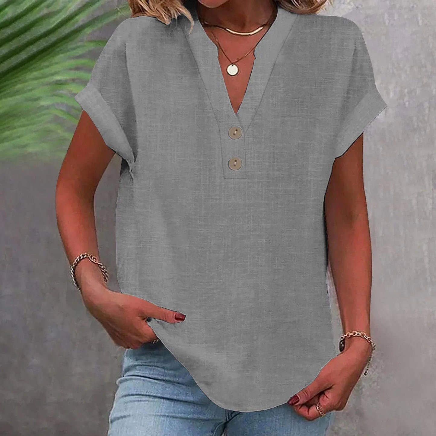Cotton Linen V-neck Shirt
