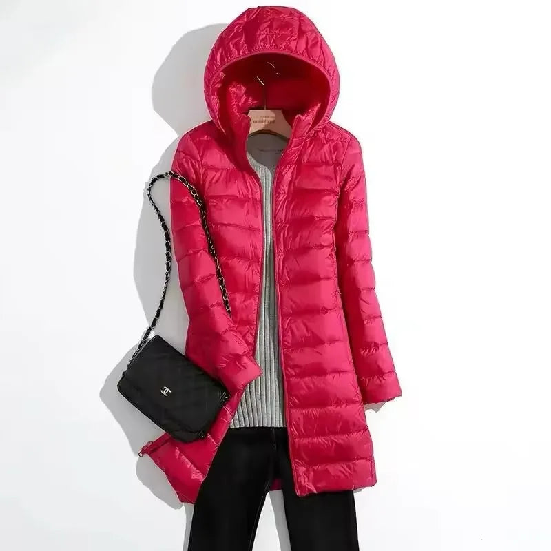 Plus Size Lightweight Packable Long Puffer Jacket