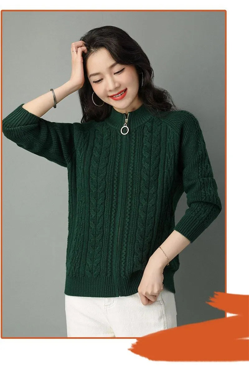 Zipper Knitted Cardigan Sweater