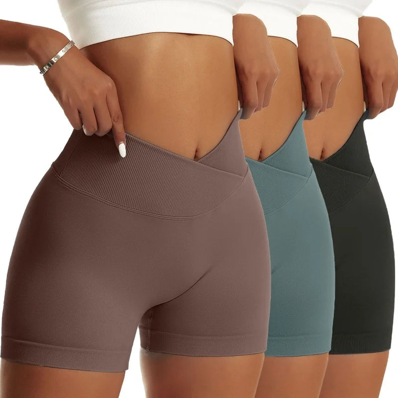 3-Piece Women’s High Waist Peach Hip Sports Shorts Set