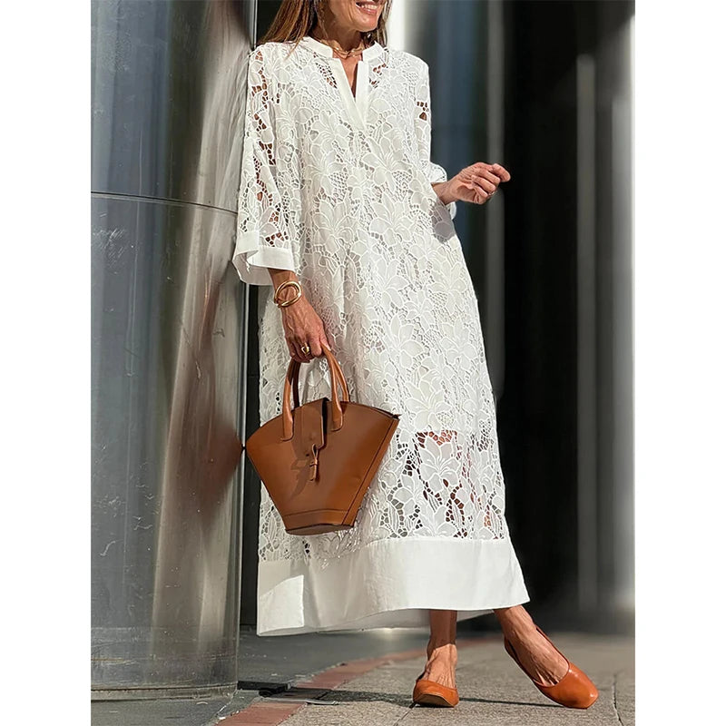 Abrini White Embroidery Lace Dress