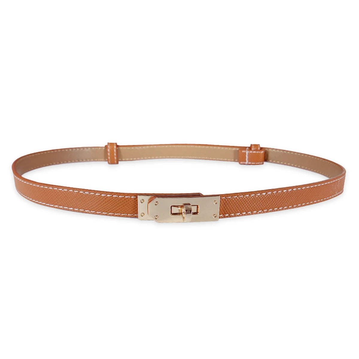 Luxury Adjustable Thin PU Leather Belt with Metal Buckle