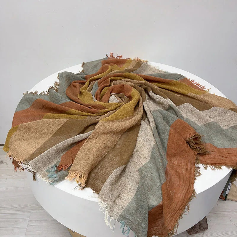 Cotton and linen striped scarf
