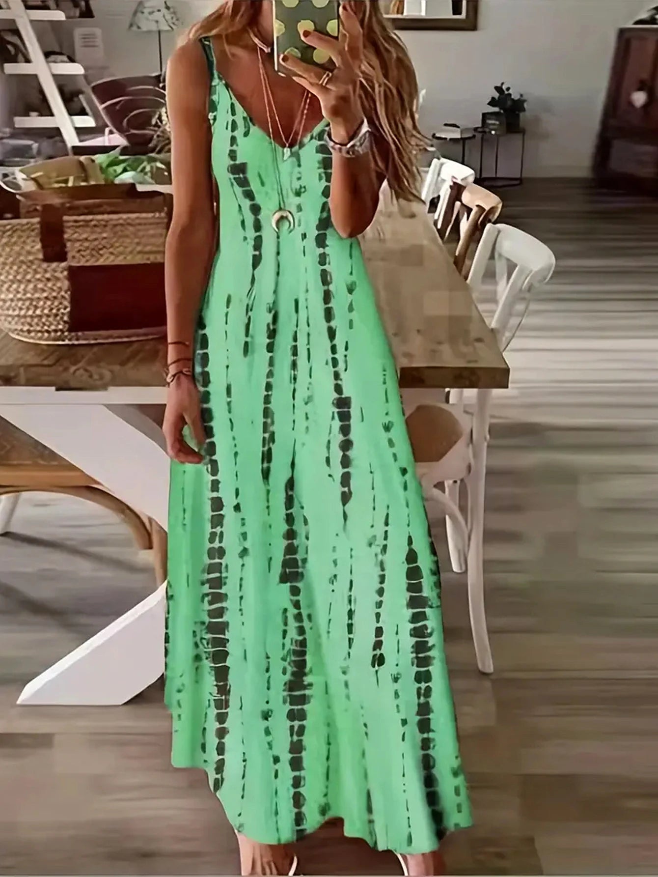 Women's Casual V-neck Tie Dye Maxi Dress
