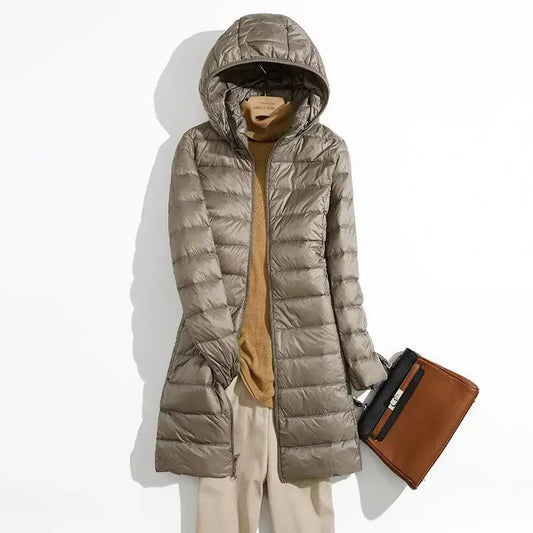 Plus Size Lightweight Packable Long Puffer Jacket