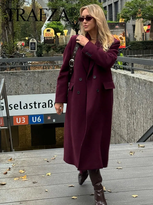 TRAFZA  Burgundy Woolen Coat