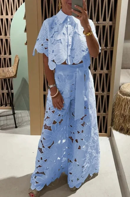 2Pcs Lace Embroidery Outfit