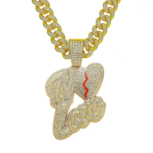Love Heart Pendant with Cuban Hip-Hop Chain