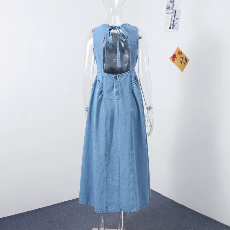 Casual Backless Denim Dress