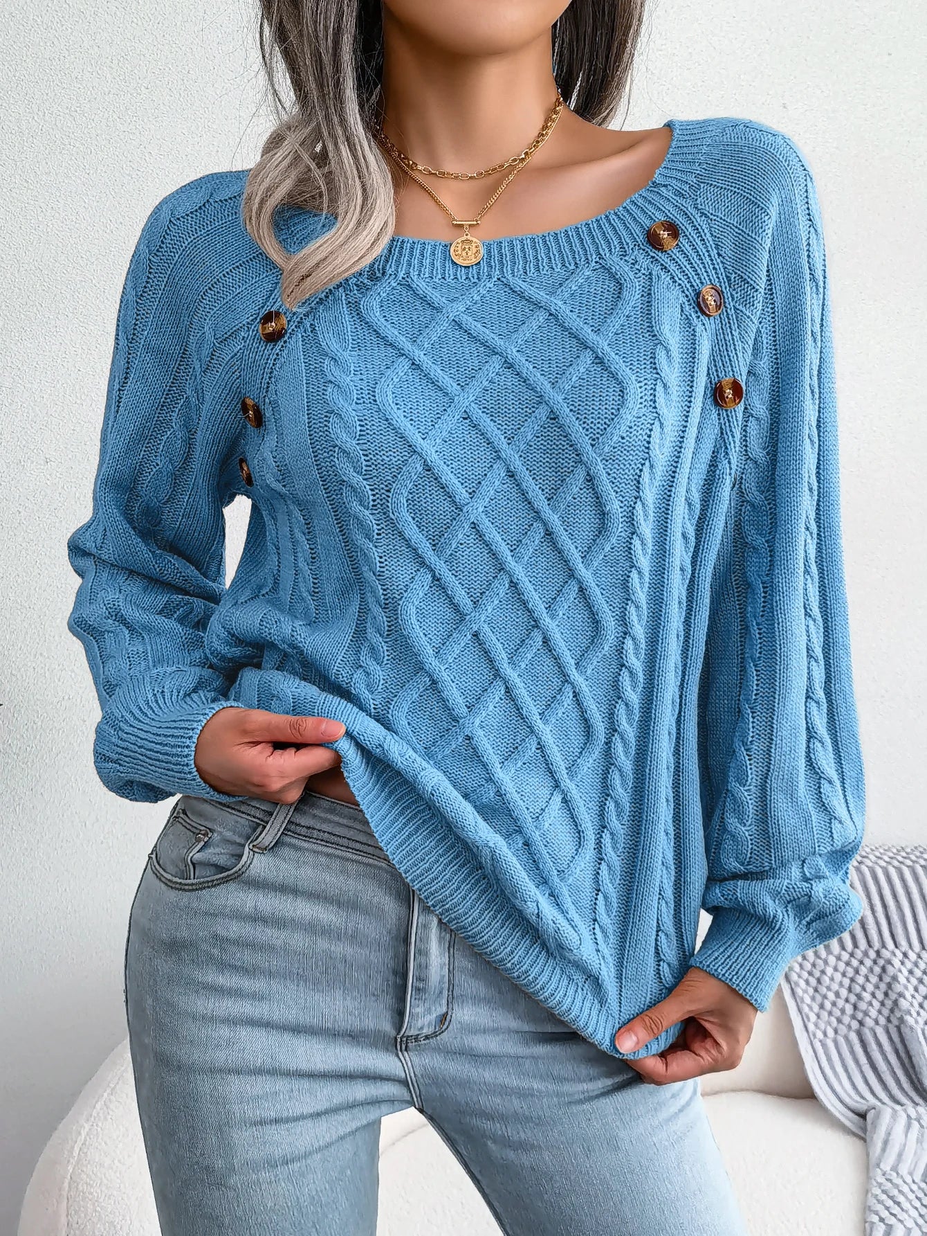 Casual Square Neck Long Sleeve Sweater