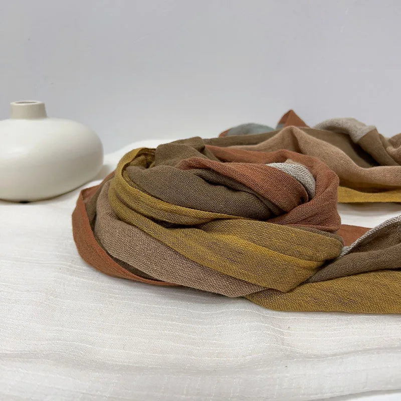 Cotton and linen striped scarf