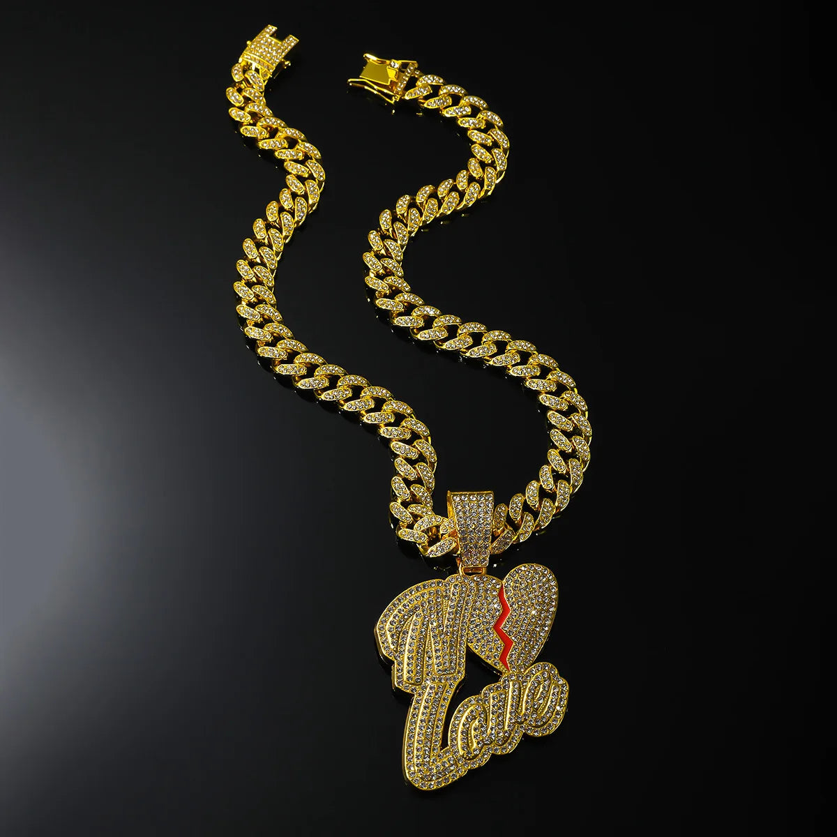 Love Heart Pendant with Cuban Hip-Hop Chain