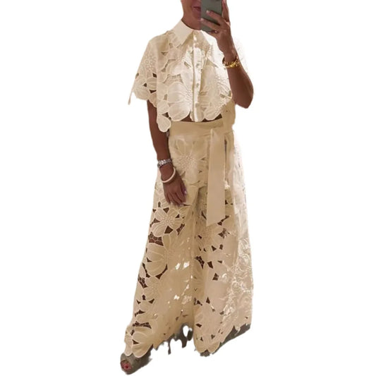 2Pcs Lace Embroidery Outfit