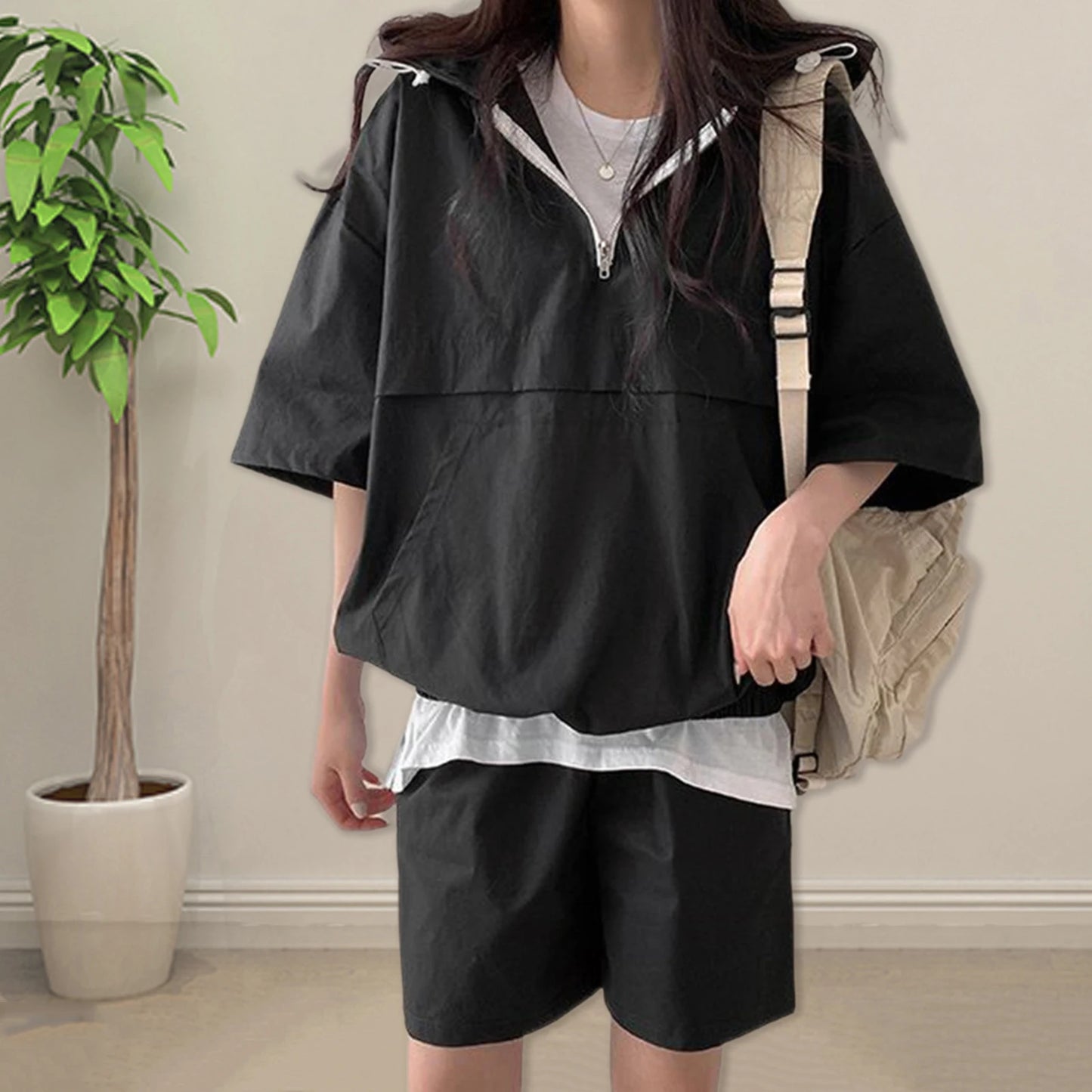 2 Pcs Sport Shorts & Three-quarter Sleeve Top