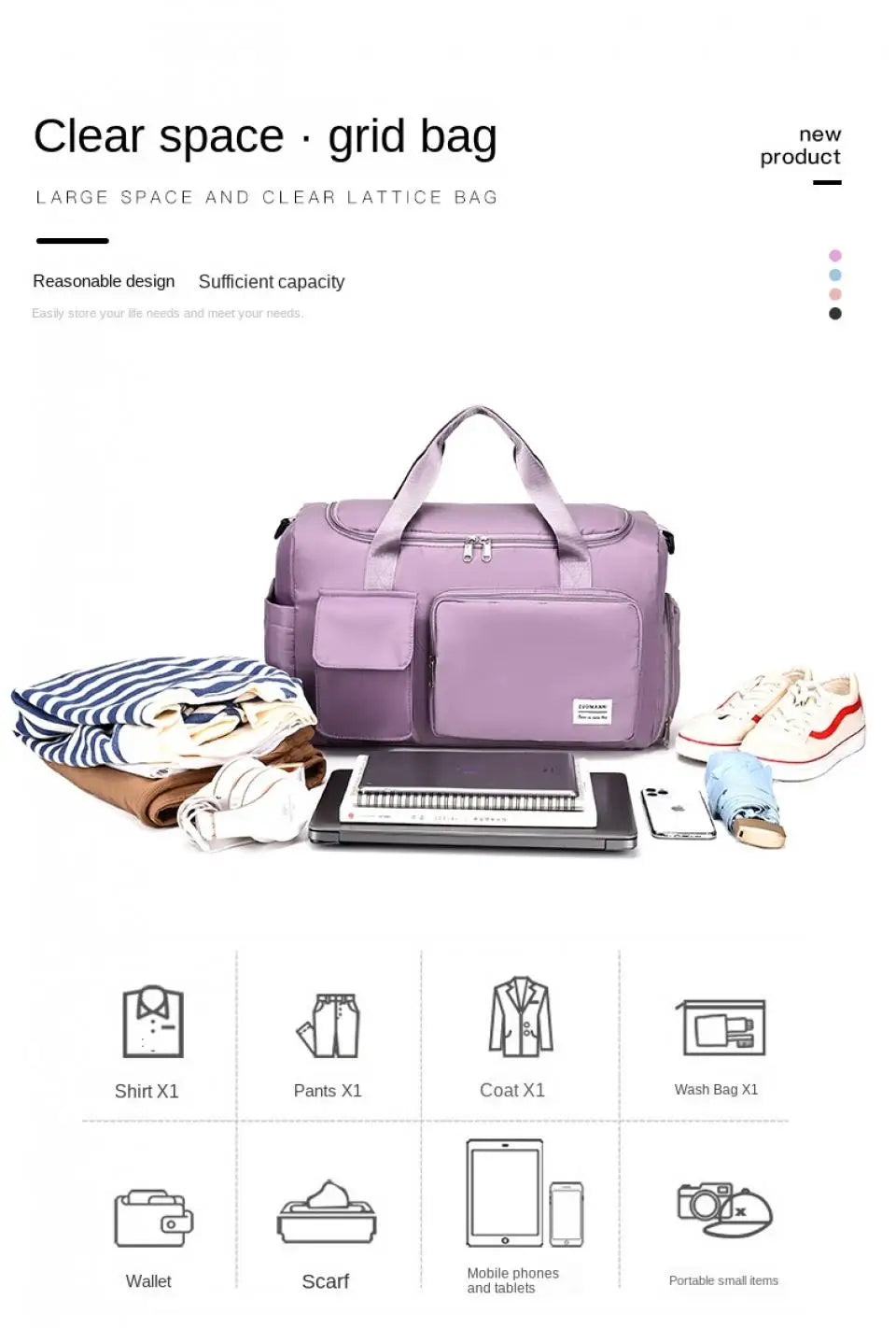 Large Capacity Weekender Overnight Duffle Bag