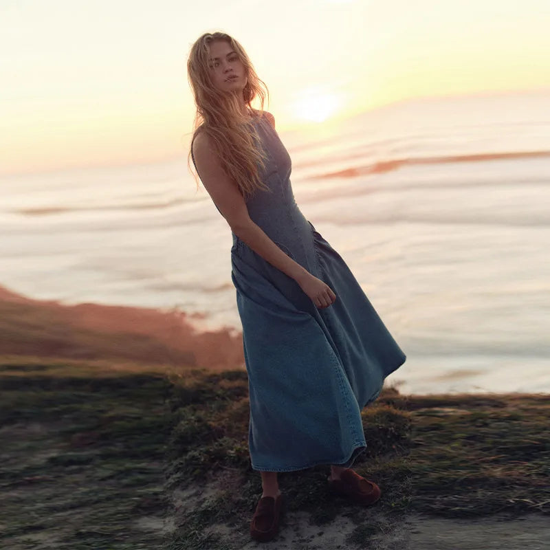 Casual Backless Denim Dress