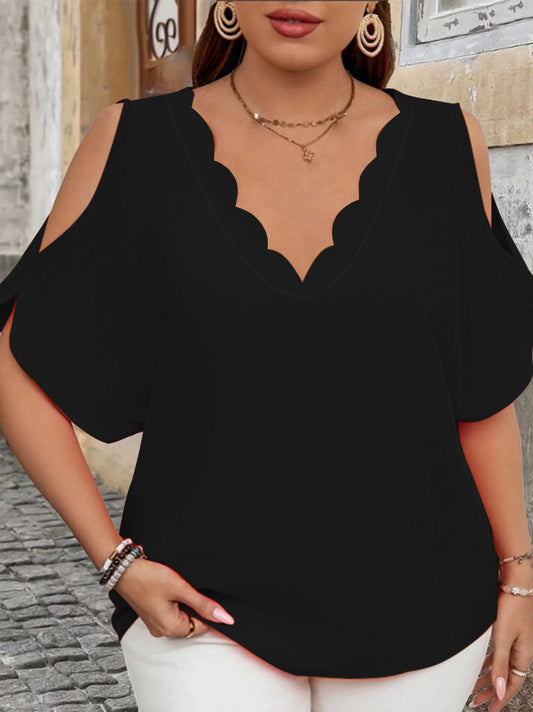 Off-Shoulder Wave V-Neck Blouse