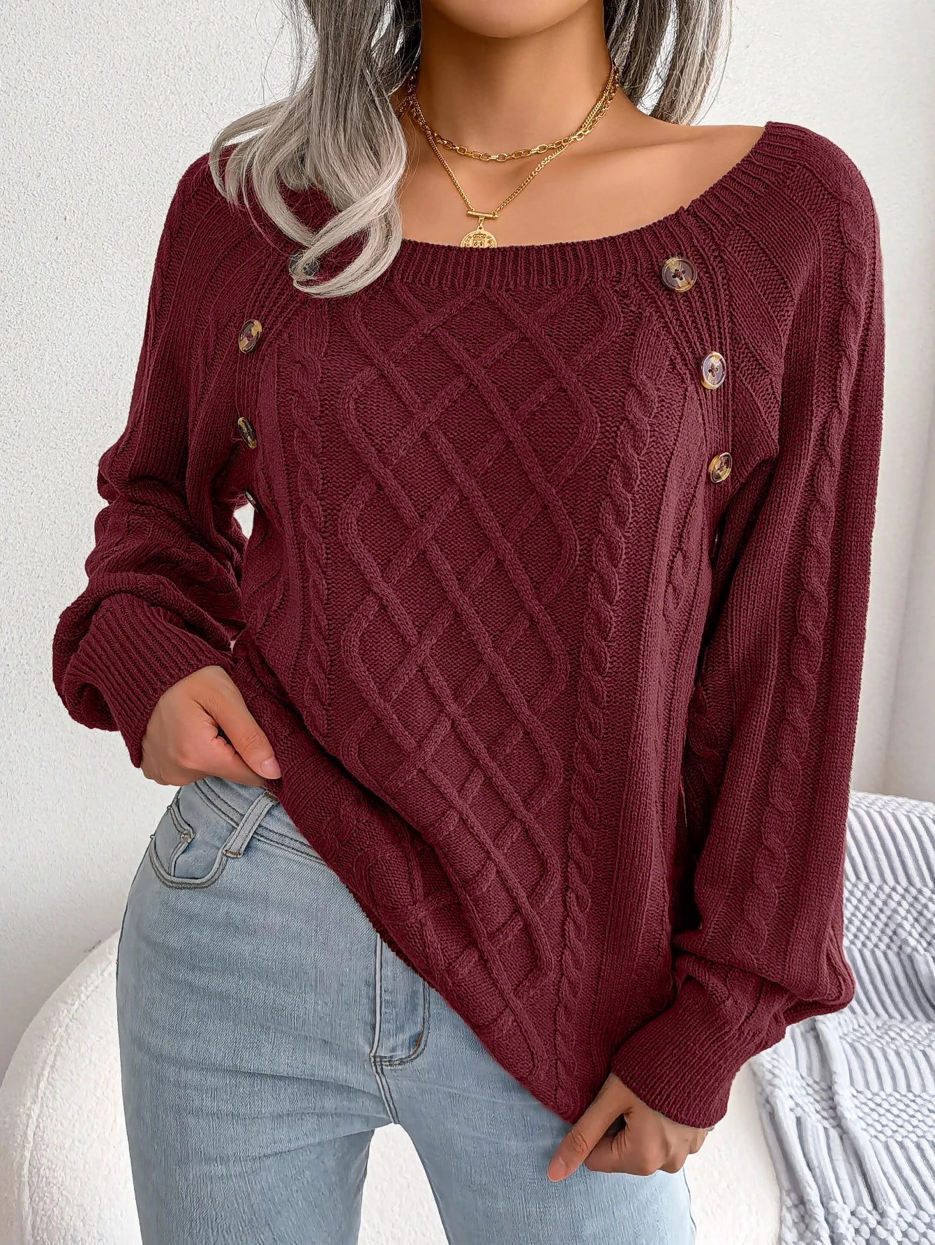 Casual Square Neck Long Sleeve Sweater