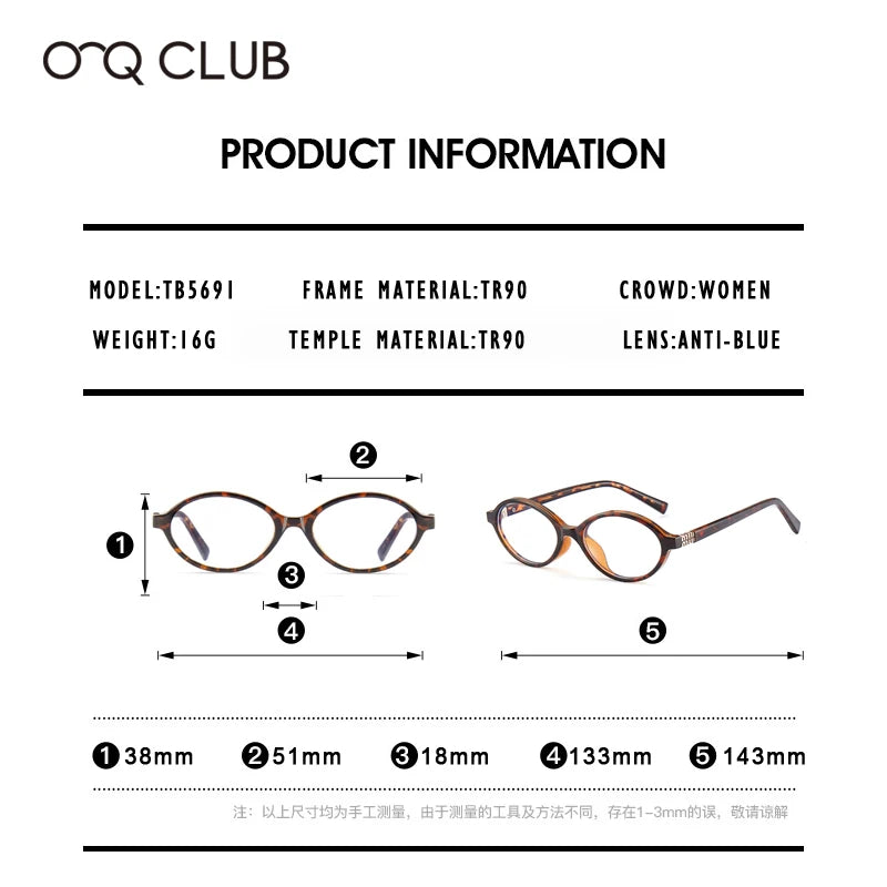 OQ CLUB Women’s Prescription Eyeglass Frames