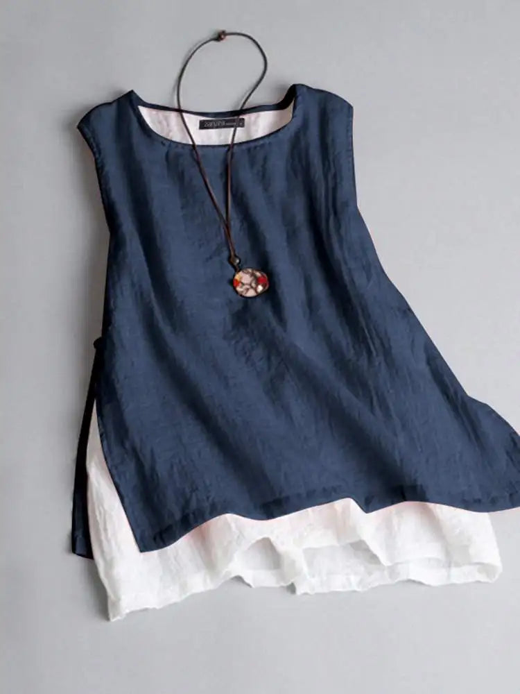 ZANZEA  Double Layer Sleeveless Tops