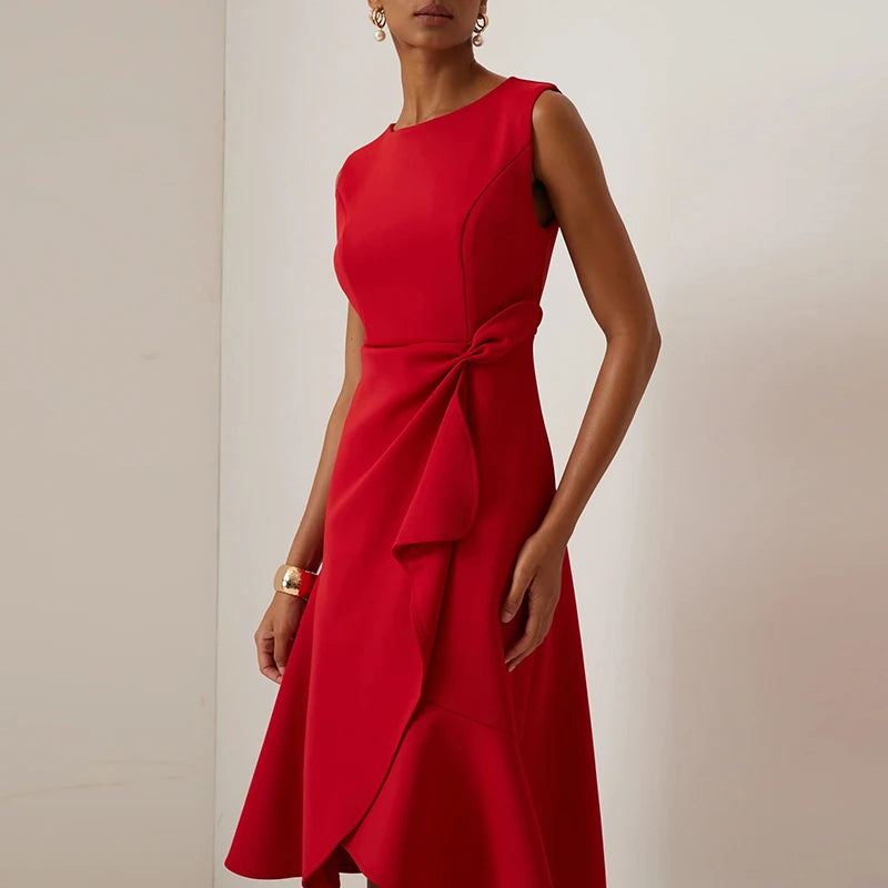 Sleeveless Knot Ruffle Dress