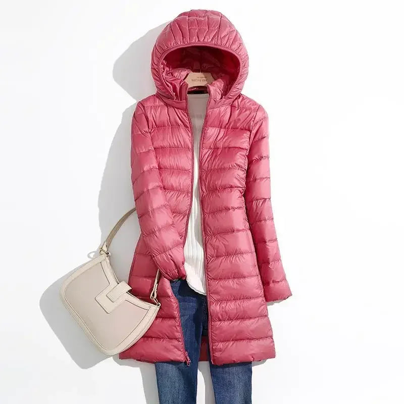 Plus Size Lightweight Packable Long Puffer Jacket
