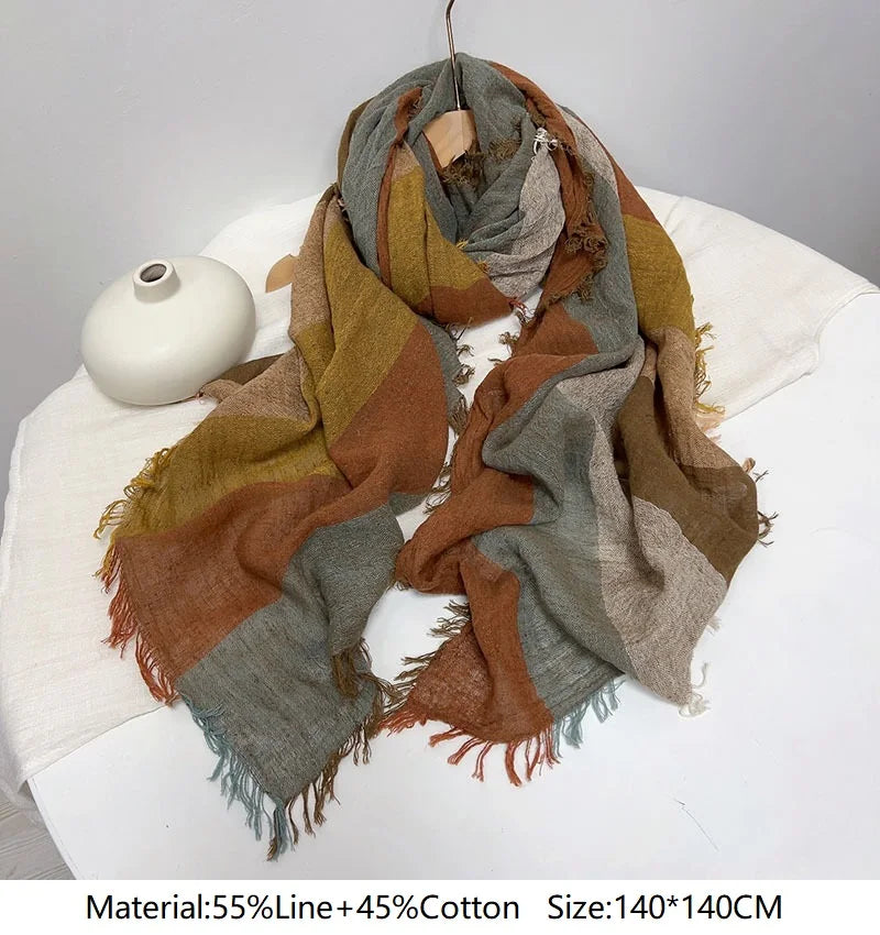 Cotton and linen striped scarf