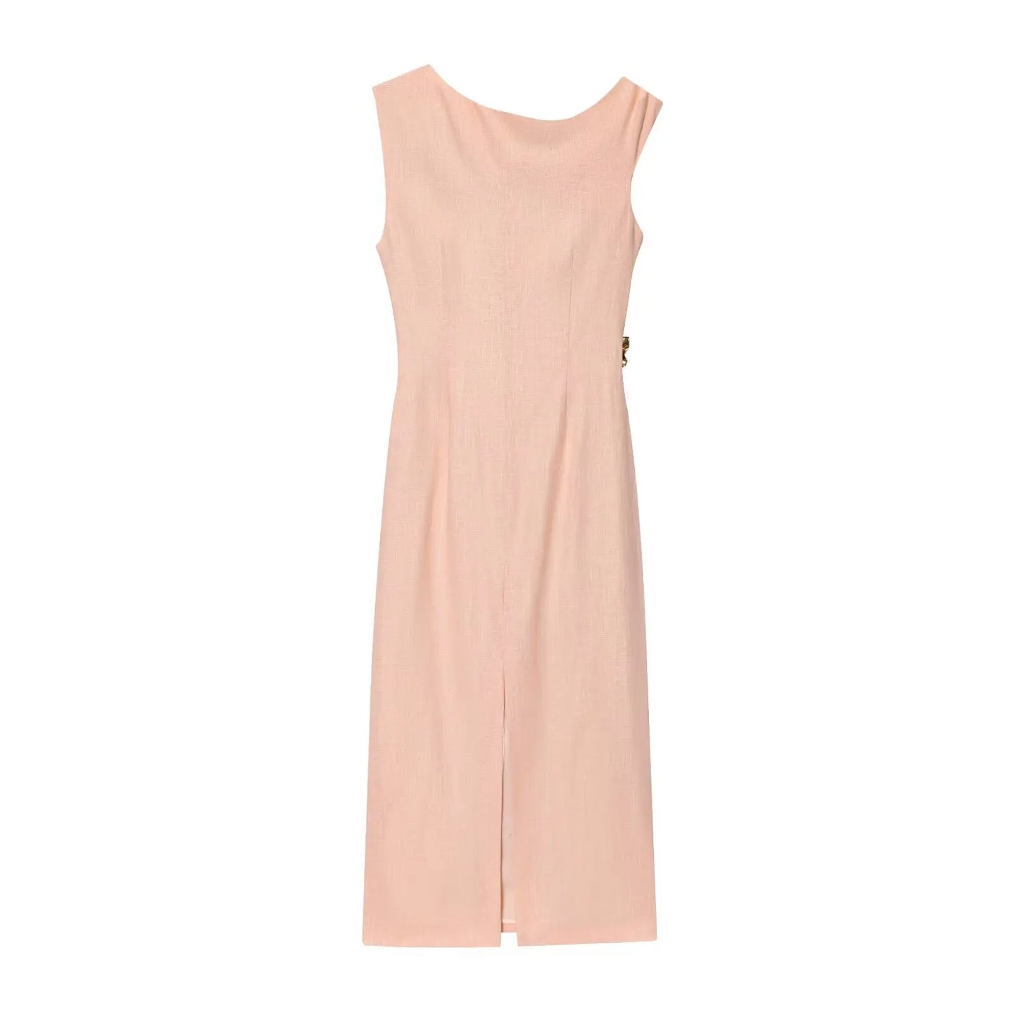 TRAFZA Woman's Summer Sexy Fashion Long Dress Solid Sleeveless Asymmetry Dresses Female Holiday Style Slit Slim Chic Dress