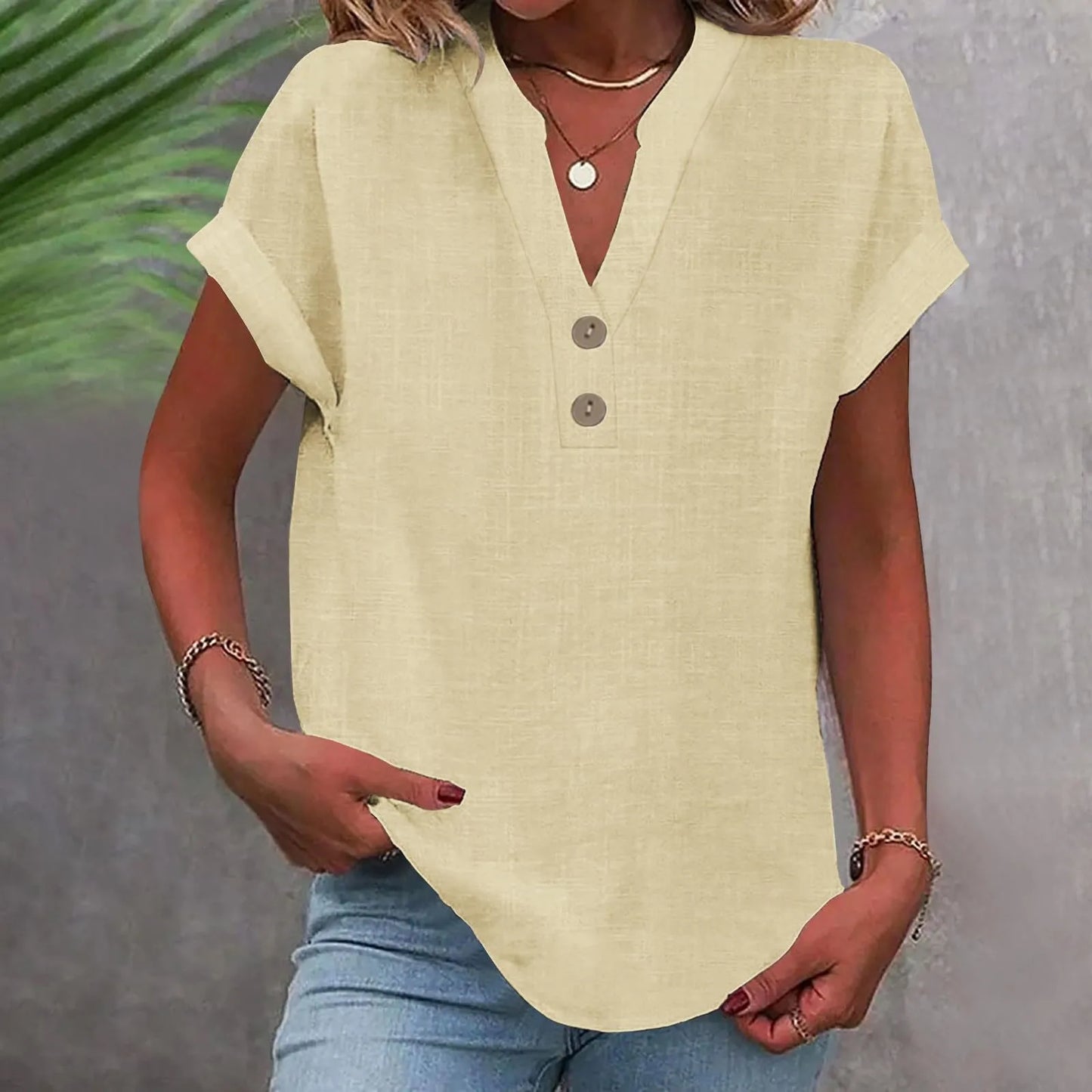 Cotton Linen V-neck Shirt