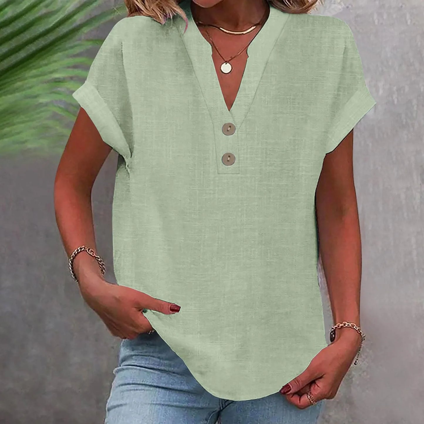 Cotton Linen V-neck Shirt