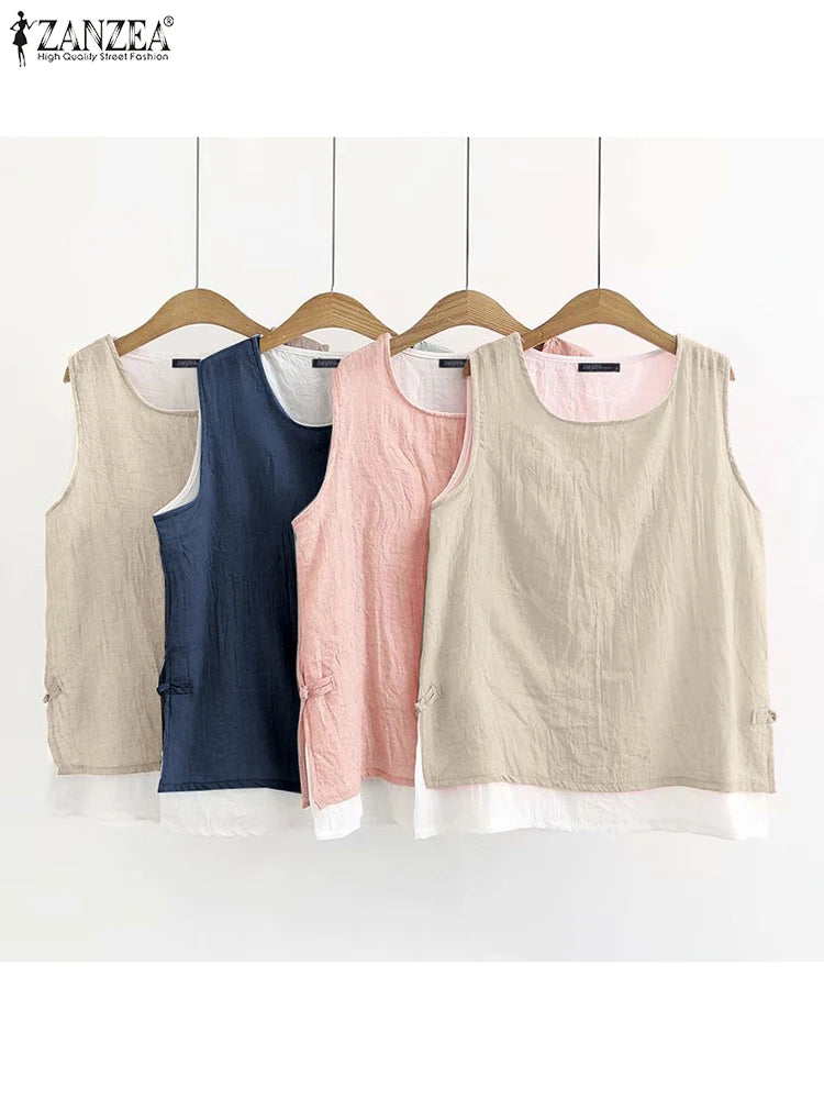 ZANZEA  Double Layer Sleeveless Tops