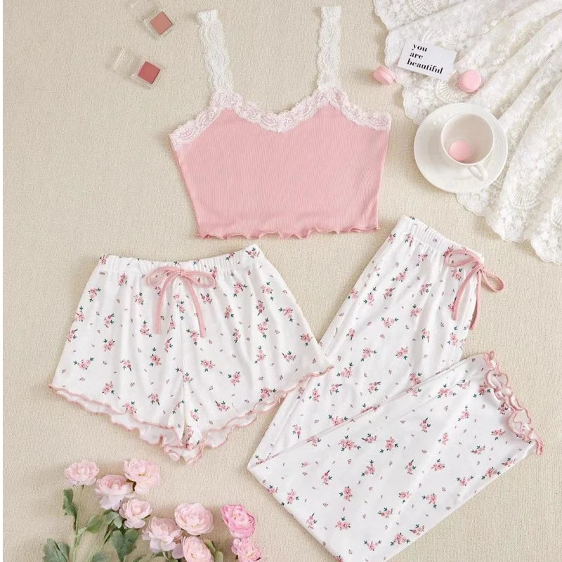 Women's Heart-Shaped Printed Vest Shorts and Pants