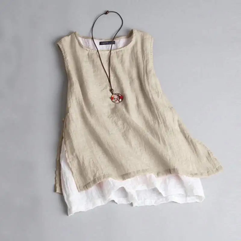 ZANZEA  Double Layer Sleeveless Tops