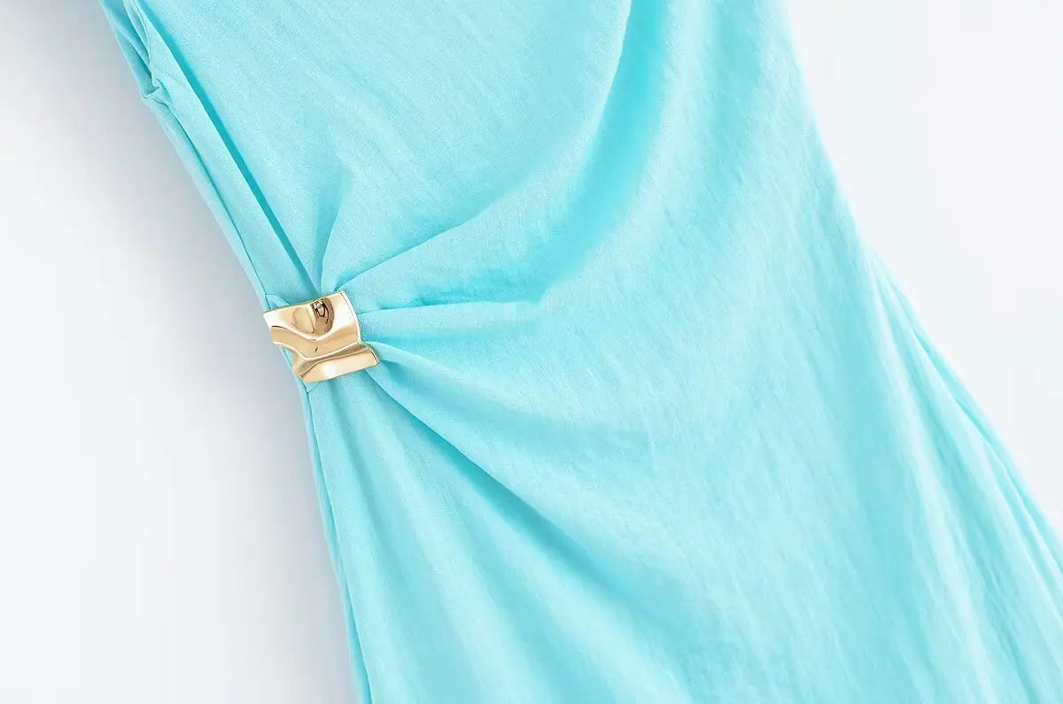 TRAFZA Woman's Summer Sexy Fashion Long Dress Solid Sleeveless Asymmetry Dresses Female Holiday Style Slit Slim Chic Dress