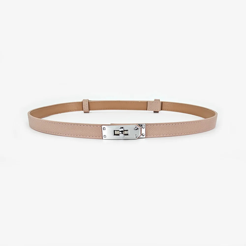 Luxury Adjustable Thin PU Leather Belt with Metal Buckle