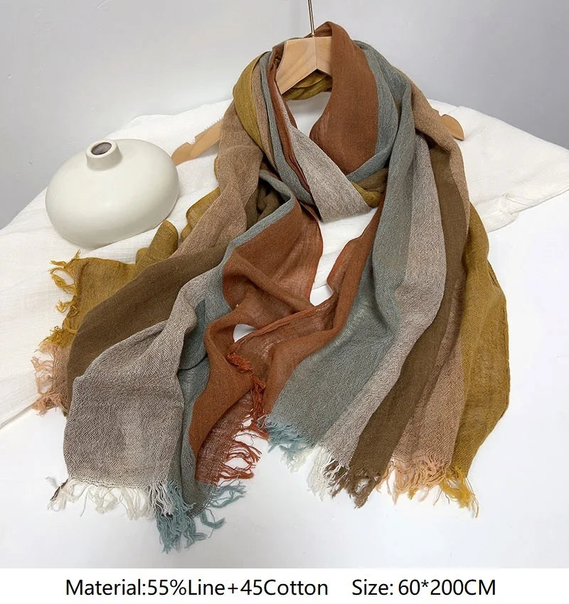 Cotton and linen striped scarf