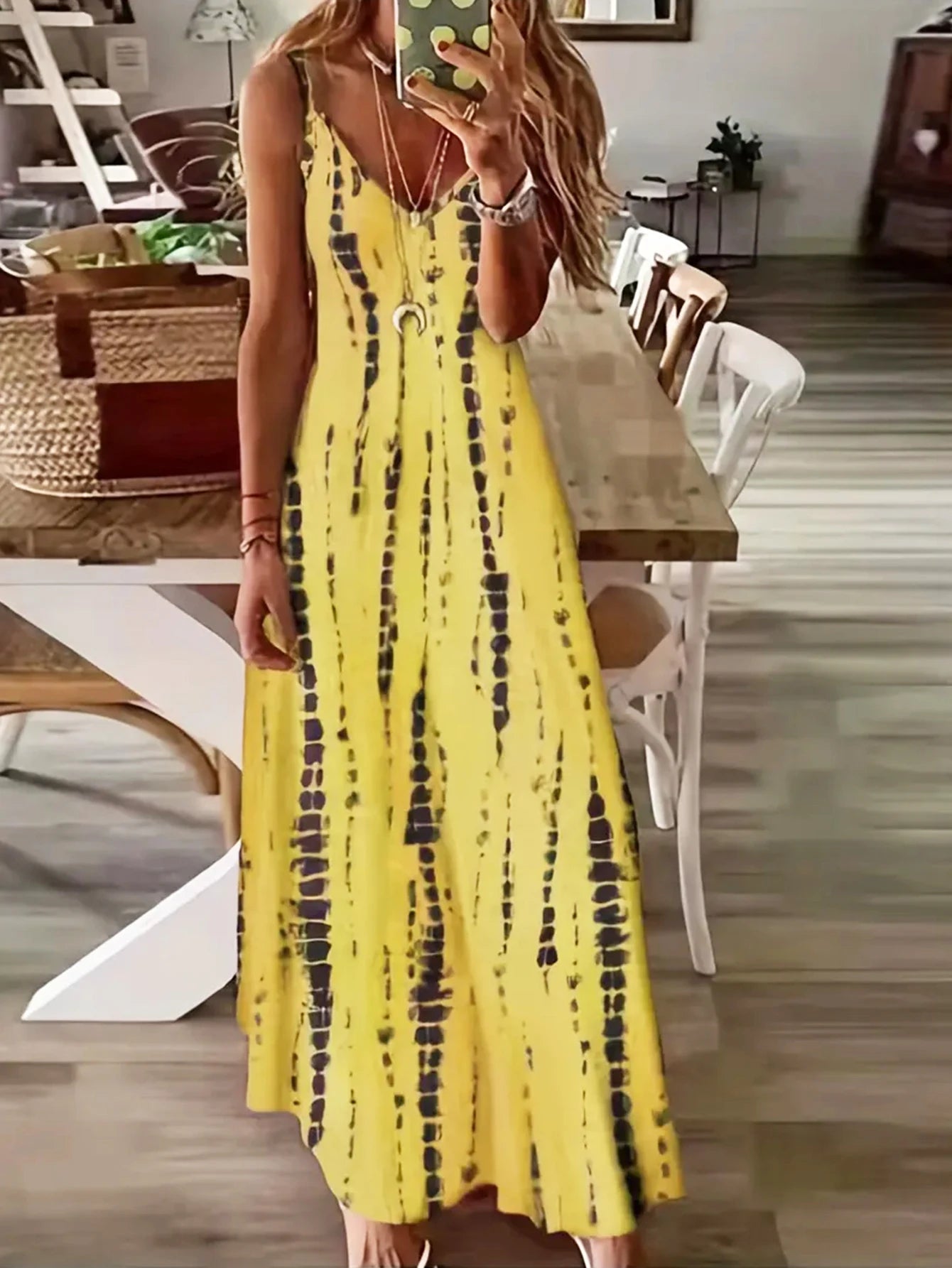 Women's Casual V-neck Tie Dye Maxi Dress