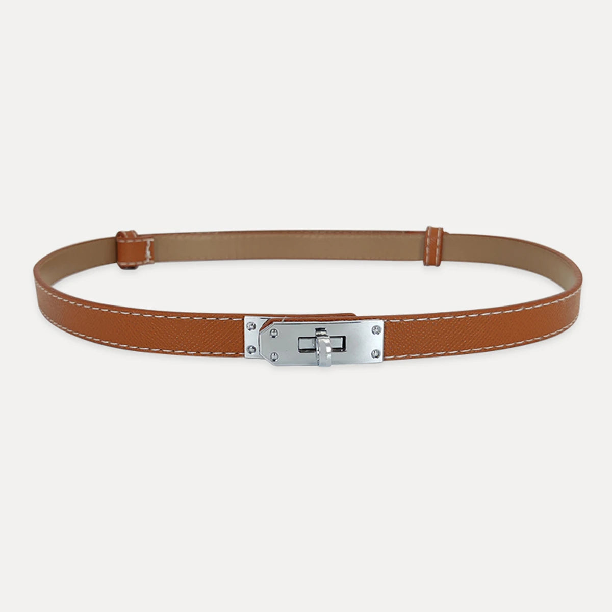 Luxury Adjustable Thin PU Leather Belt with Metal Buckle