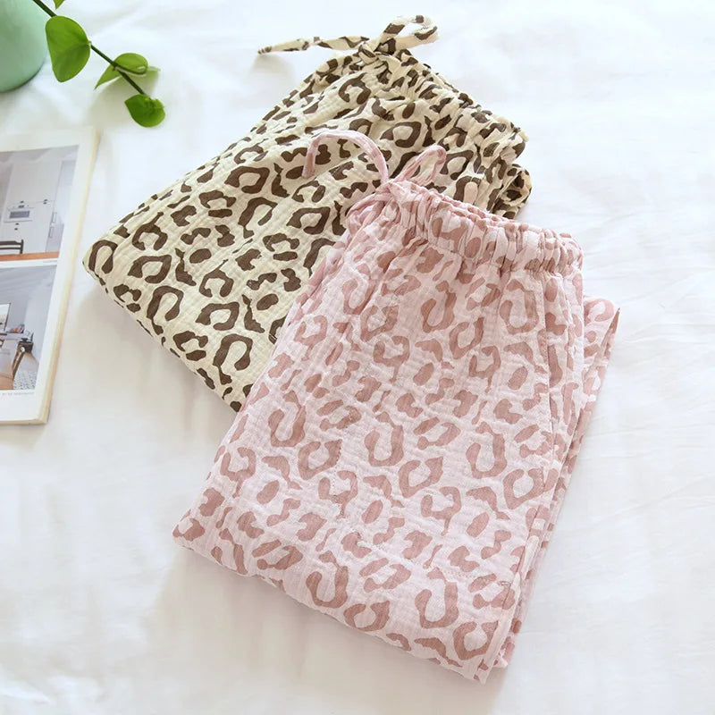 100% cotton crepe leopard print pajamas