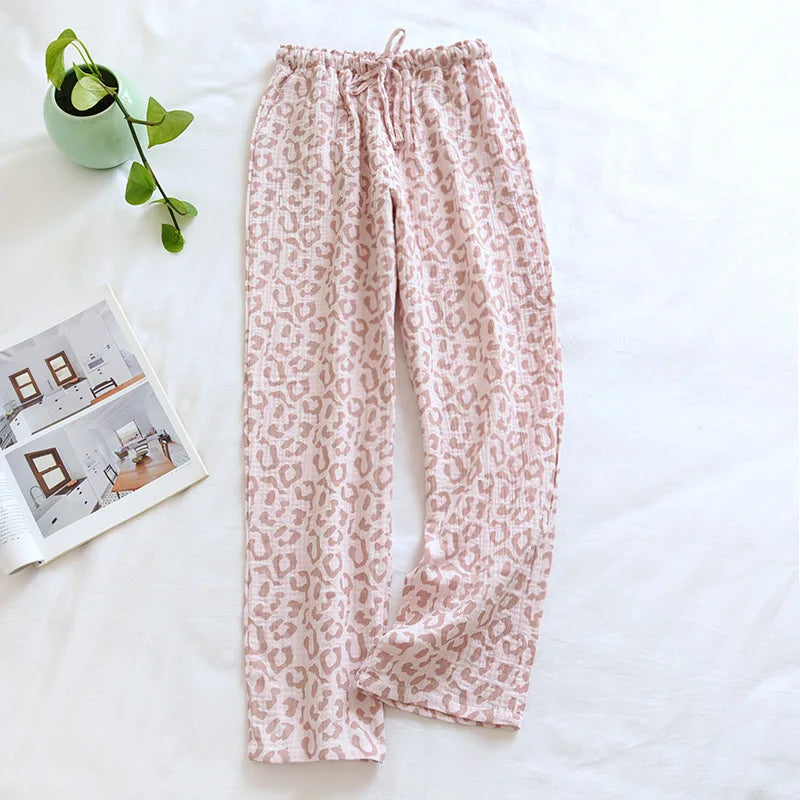 100% cotton crepe leopard print pajamas