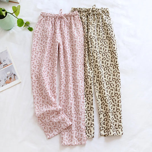 100% cotton crepe leopard print pajamas