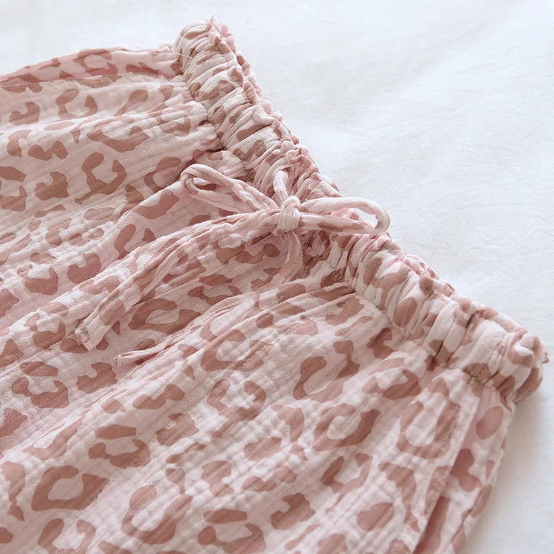 100% cotton crepe leopard print pajamas