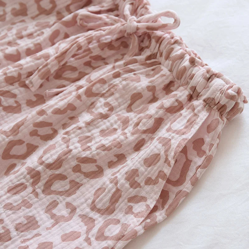 100% cotton crepe leopard print pajamas