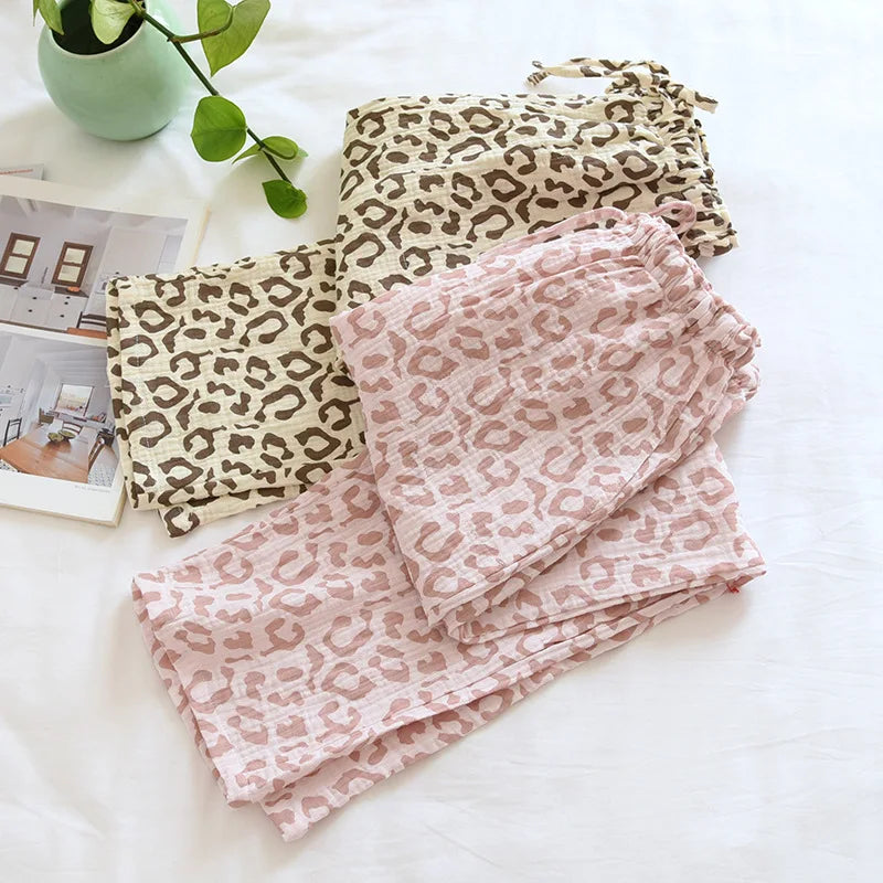 100% cotton crepe leopard print pajamas