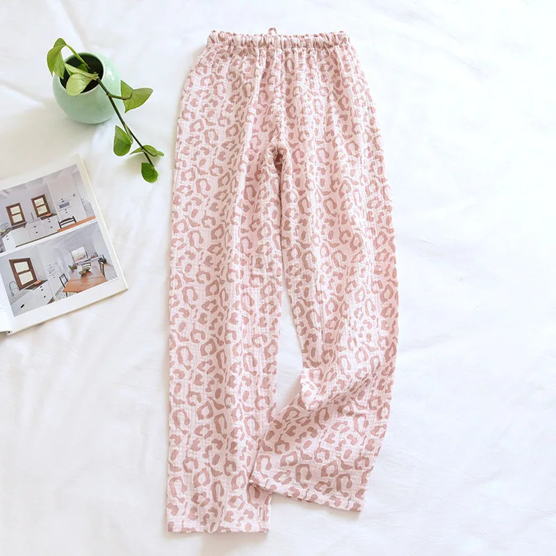 100% cotton crepe leopard print pajamas