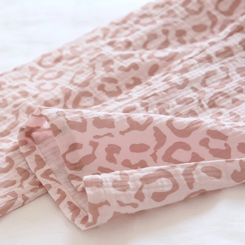 100% cotton crepe leopard print pajamas