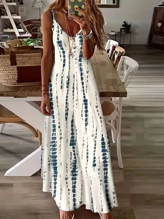 Women's Casual V-neck Tie Dye Maxi Dress