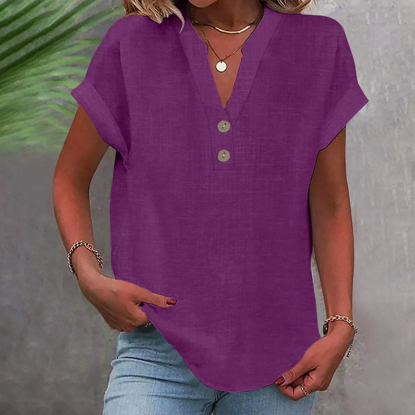 Cotton Linen V-neck Shirt