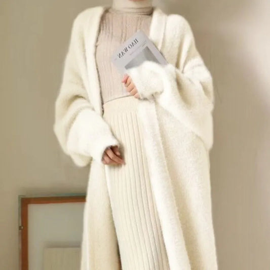 Fluffy Long Cardigan With Long Sleeves
