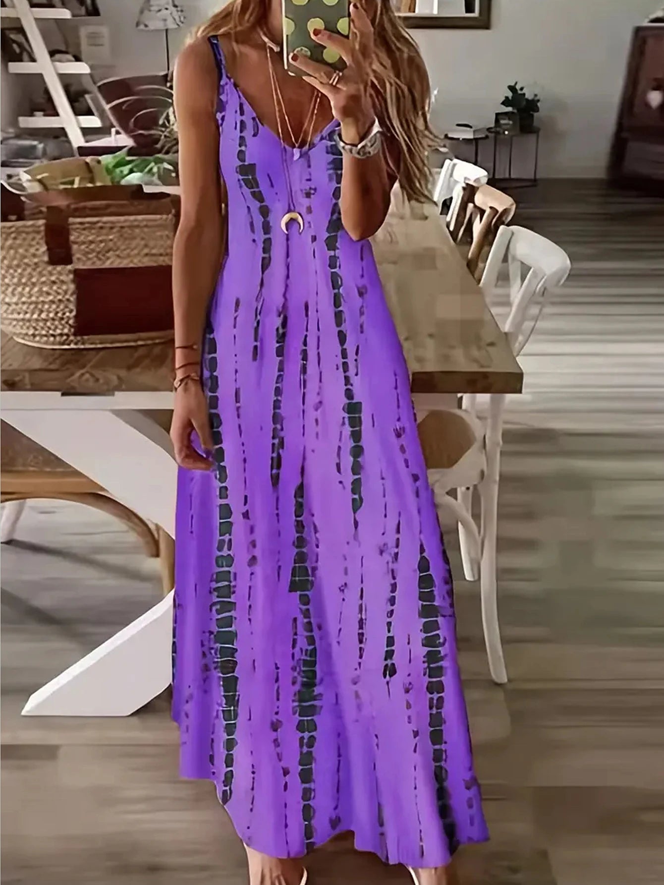 Women's Casual V-neck Tie Dye Maxi Dress